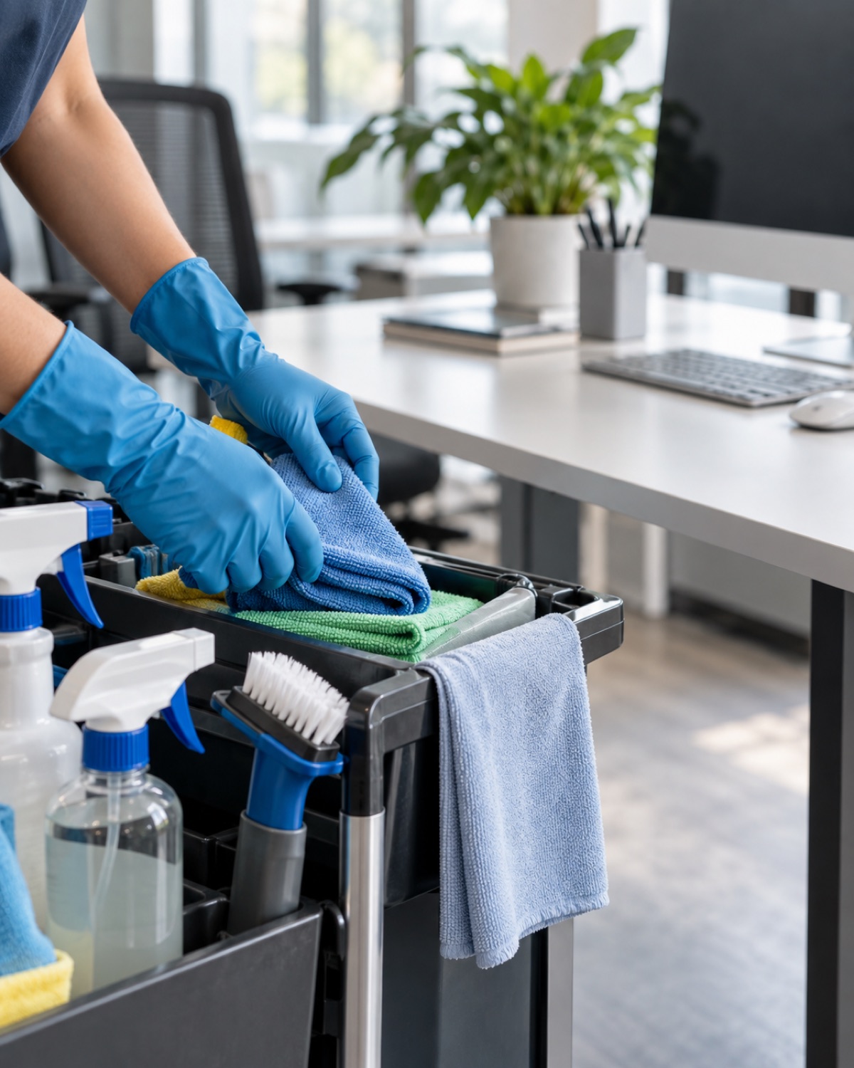 Commercial cleaning owner checking an immaculate office lobby