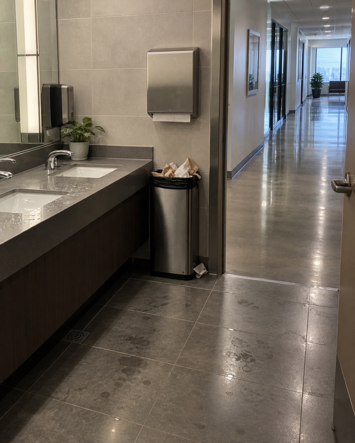 Detailed commercial janitorial services equipment and surface condition